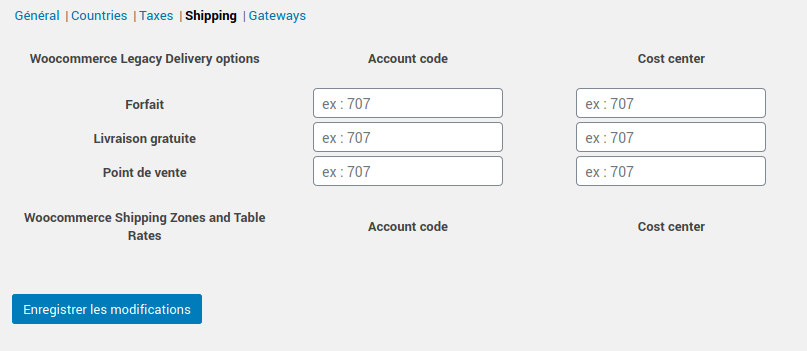 Accounting For WooCommerce : Shipping settings