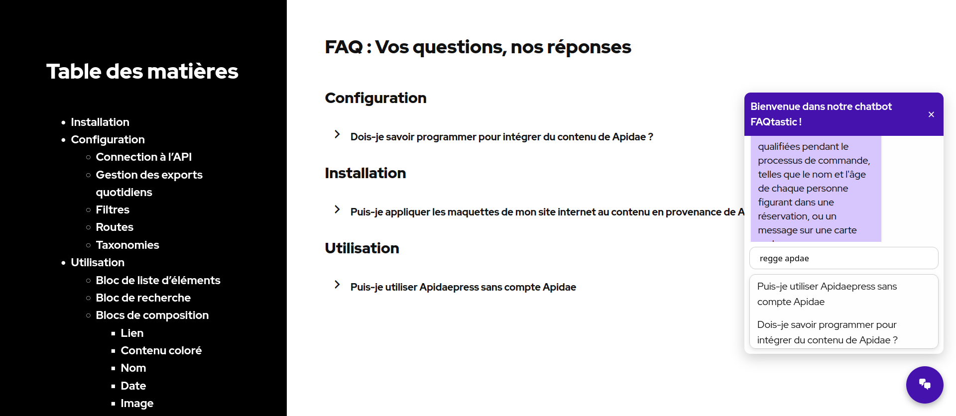 FAQtastic : exemple de FAQtastic avec chatbot recherche approximative