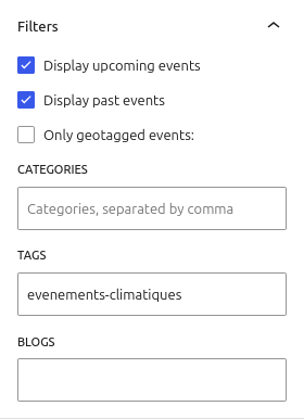 Eventpost : réglages filtres